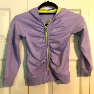 NIKE 5 Girls Purple Hooded Sweatshirt Tie Dye Full Zip Pockets Jacket Ruched